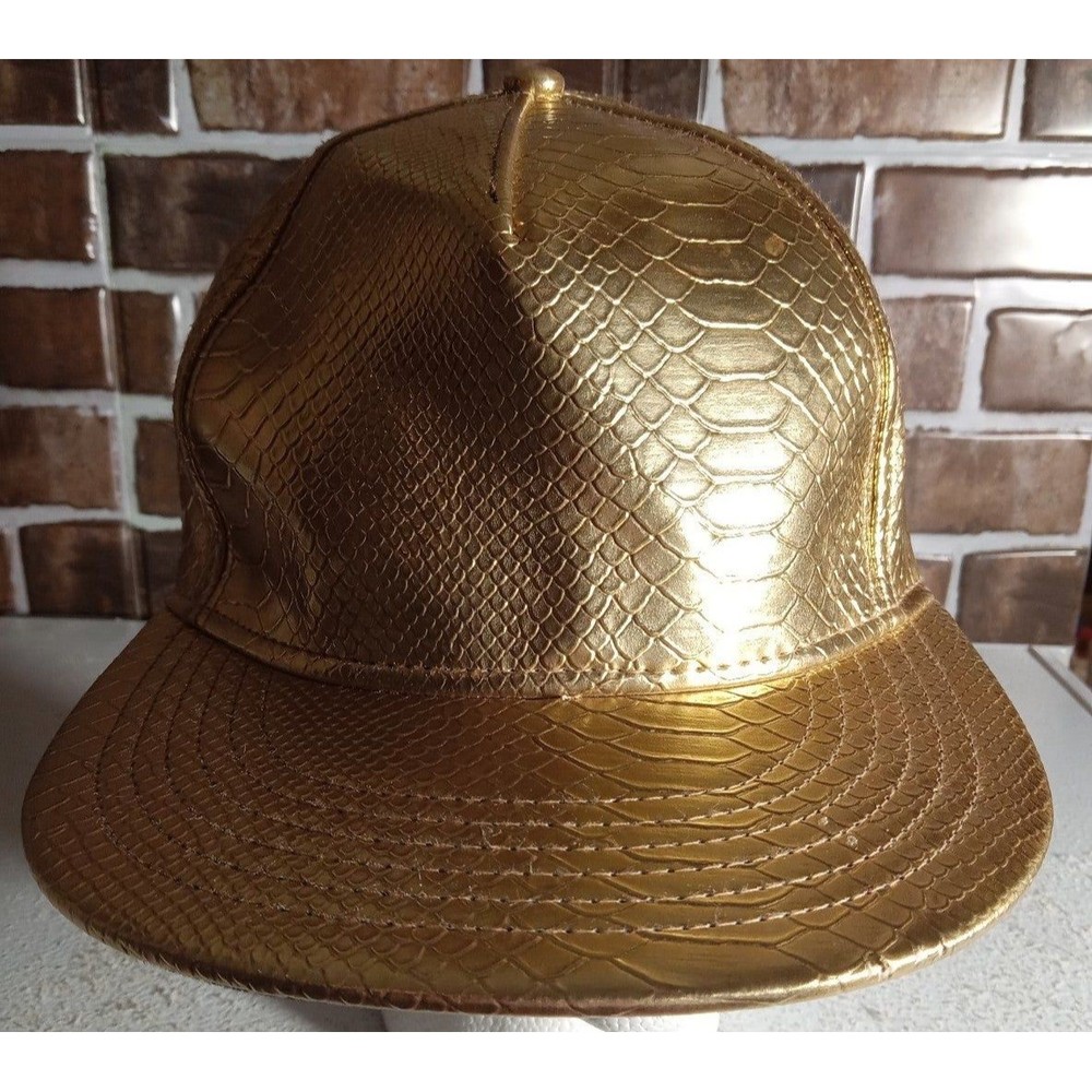 Gold Faux Leather Snapback Baseball Cap